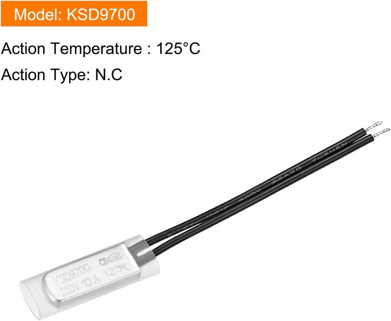Rebower مفتاح ترموستات تحكم درجة الحرارة KSD9700 NC 125C - مفتاح واقي حراري - عادة مغلق/250 فولت 10 أمبير/معدني/2 قطع - Image 1